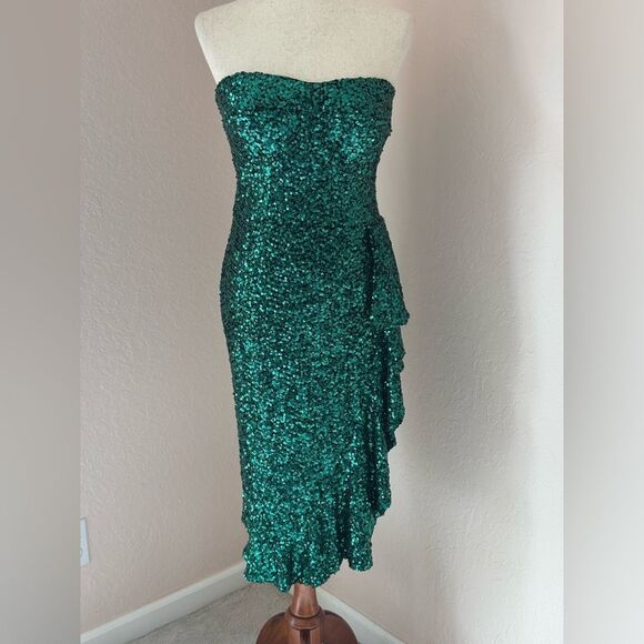New Dress The Population Alexis sequin midi dress in emeralds green holiday sz M - Picture 4 of 16